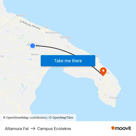 Altamura FAL to Ecotekne Campus map