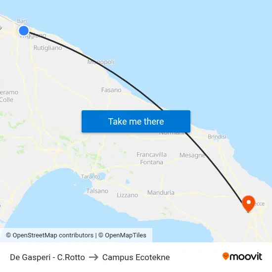 De Gasperi - C.Rotto to Ecotekne Campus map