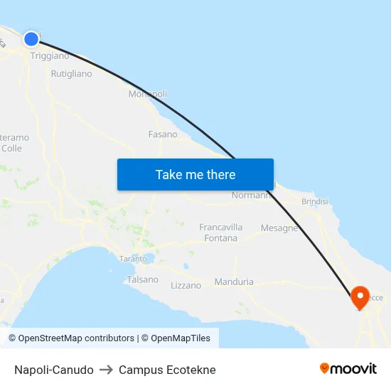 Naples-Canudo to Ecotekne Campus map