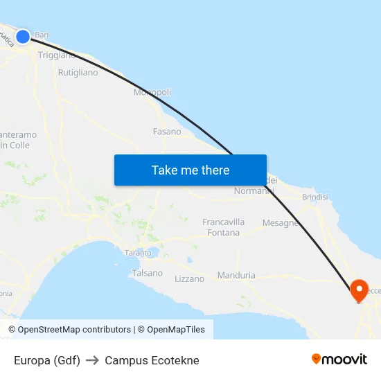 Europa (Financial Police) to Ecotekne Campus map