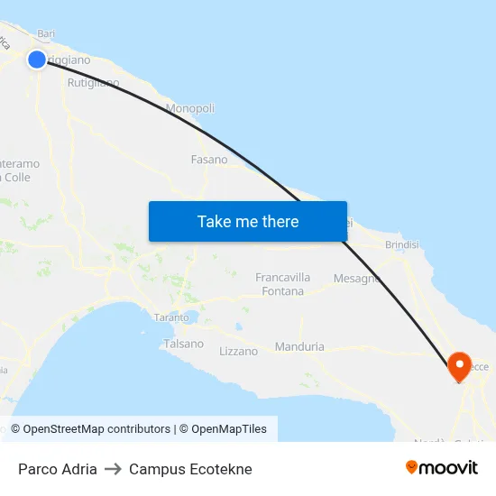 Adria Park to Ecotekne Campus map