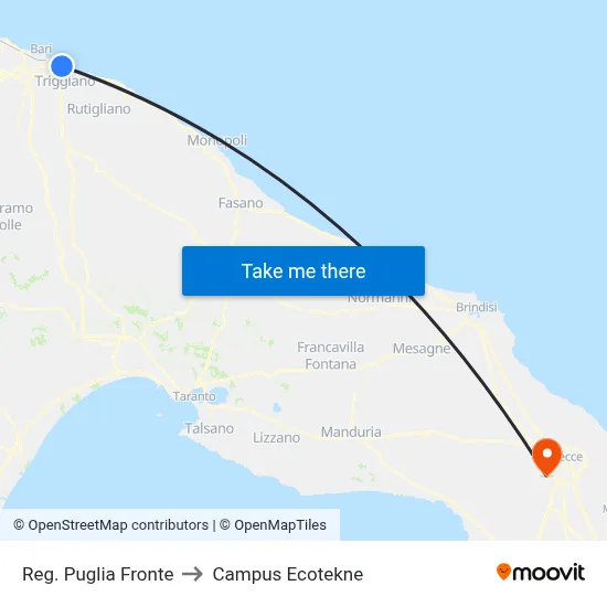 Puglia Region Front to Ecotekne Campus map