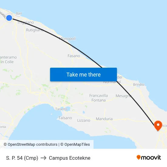 SP 54 (CMP) to Ecotekne Campus map