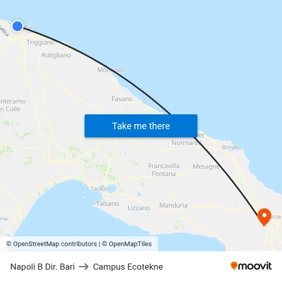 Naples B Direction Bari to Ecotekne Campus map
