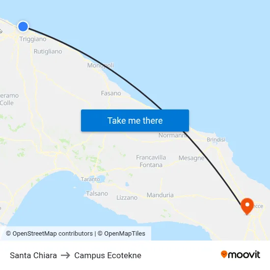 Santa Chiara to Ecotekne Campus map