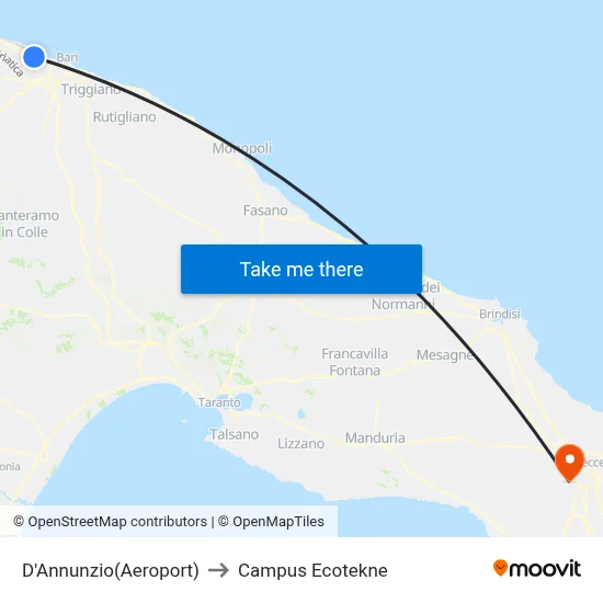 D'Annunzio (Airport) to Ecotekne Campus map