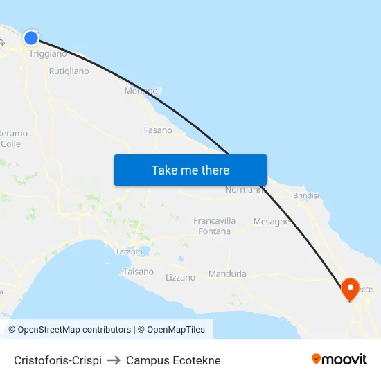 Cristoforis-Crispi to Ecotekne Campus map