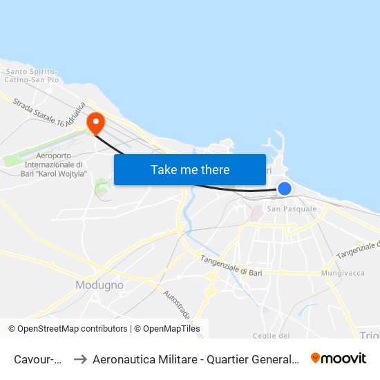 Cavour-Beatillo to Aeronautica Militare - Quartier Generale del C.S.A.M. / 3^ R.A. map