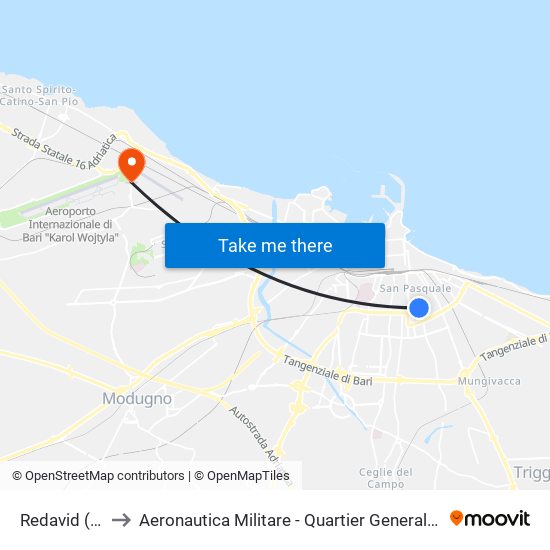 Redavid (Poliba) to Aeronautica Militare - Quartier Generale del C.S.A.M. / 3^ R.A. map