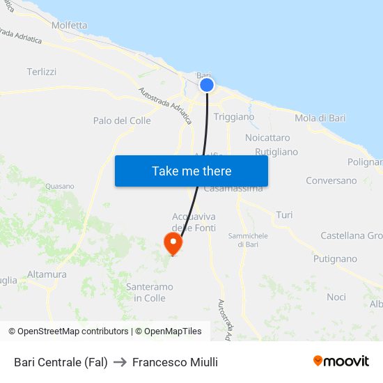 Bari Centrale (Fal) to Francesco Miulli map