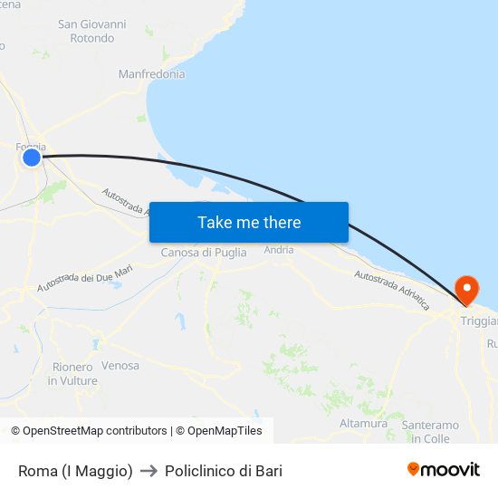 Roma (I Maggio) to Policlinico di Bari map