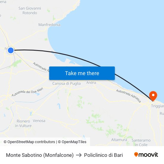 Monte Sabotino (Monfalcone) to Policlinico di Bari map