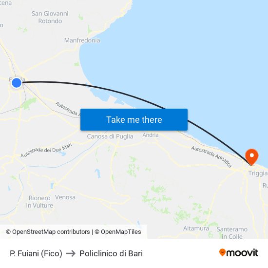 P. Fuiani (Fico) to Policlinico di Bari map