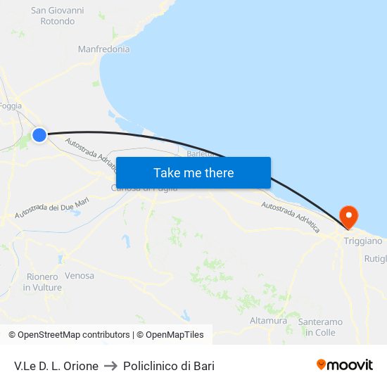 V.Le D. L. Orione to Policlinico di Bari map