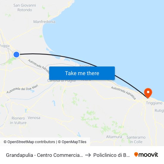 Grandapulia - Centro Commerciale to Policlinico di Bari map