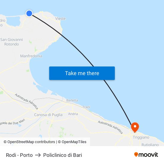 Rodi - Porto to Policlinico di Bari map