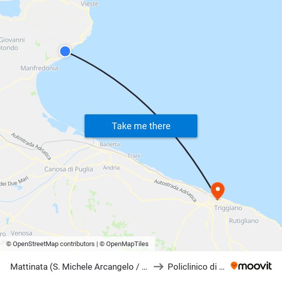 Mattinata (S. Michele Arcangelo / Giorni) to Policlinico di Bari map