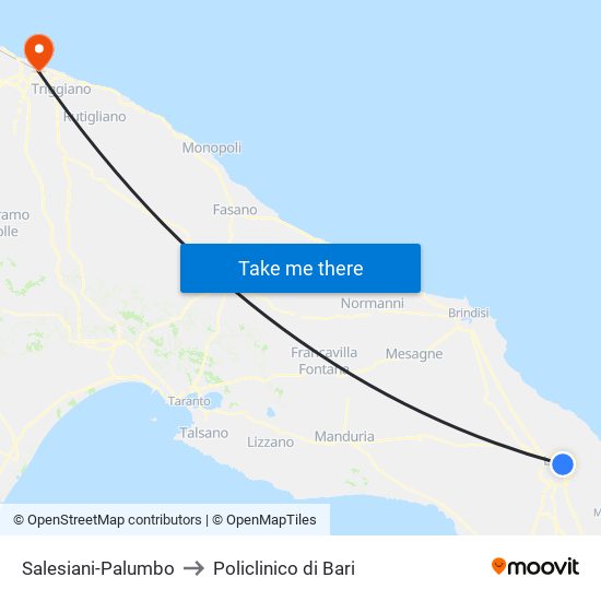 Salesiani-Palumbo to Policlinico di Bari map