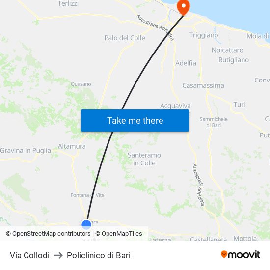 Via Collodi to Policlinico di Bari map