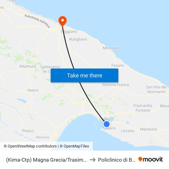 (Kima-Ctp) Magna Grecia/Trasimeno to Policlinico di Bari map