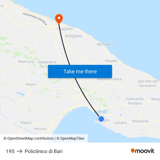 195 to Policlinico di Bari map