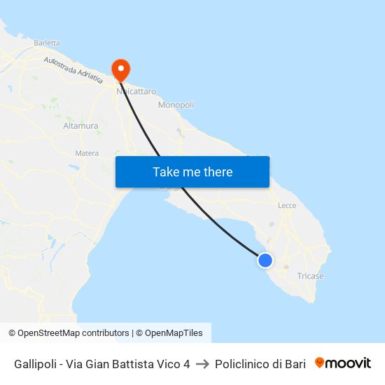 Gallipoli - Via Gian Battista Vico 4 to Policlinico di Bari map