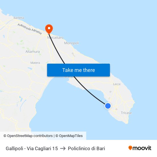 Gallipoli - Via Cagliari 15 to Policlinico di Bari map