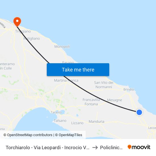 Torchiarolo - Via Leopardi - Incrocio Via Caneva - Di Fronte to Policlinico di Bari map