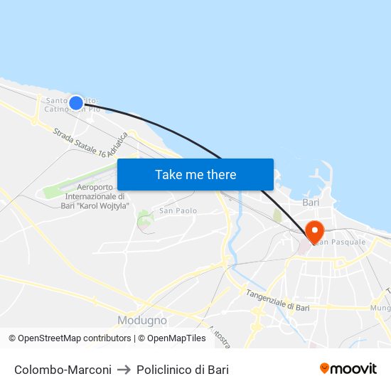 Colombo-Marconi to Policlinico di Bari map