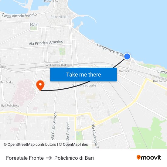 Forestale Fronte to Policlinico di Bari map