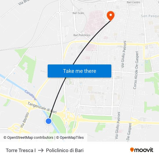 Torre Tresca I to Policlinico di Bari map