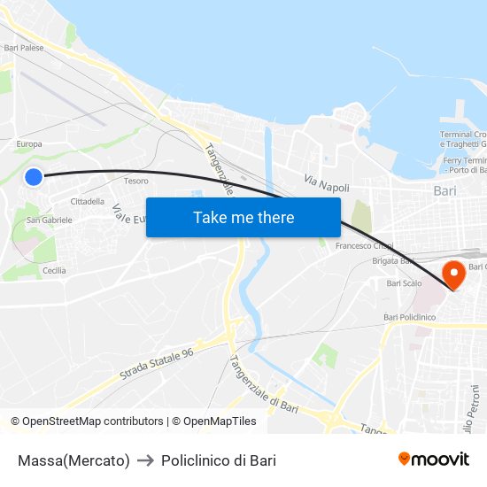 Massa(Mercato) to Policlinico di Bari map