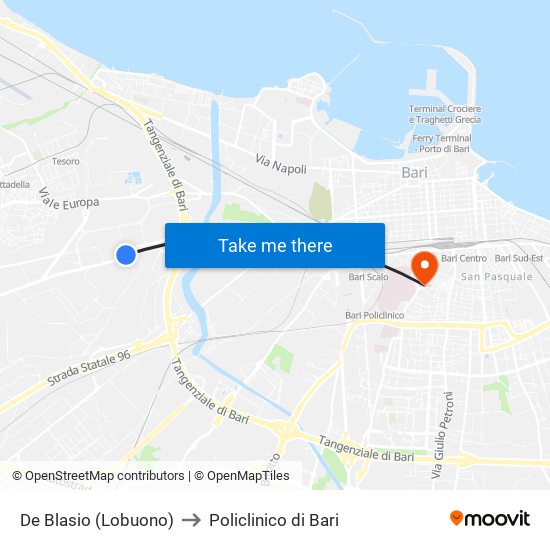 De Blasio (Lobuono) to Policlinico di Bari map