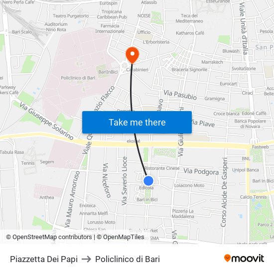 Piazzetta Dei Papi to Policlinico di Bari map