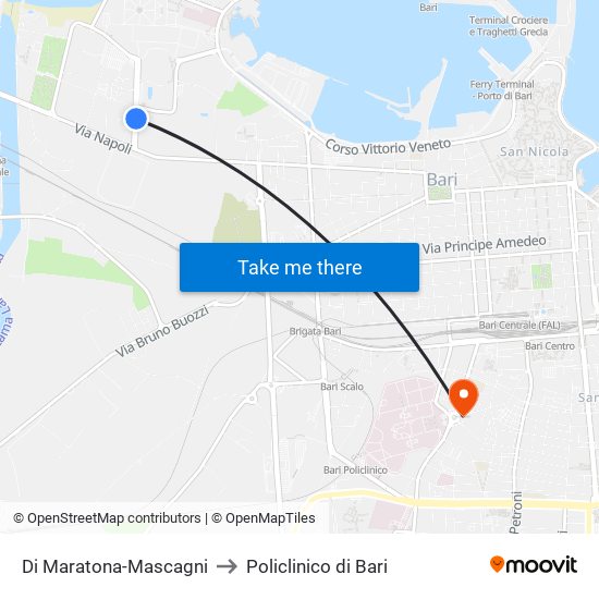 Di Maratona-Mascagni to Policlinico di Bari map