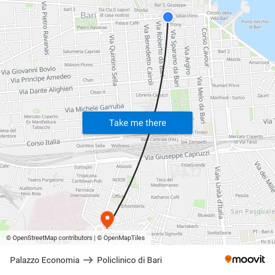 Palazzo Economia to Policlinico di Bari map