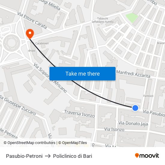 Pasubio-Petroni to Policlinico di Bari map