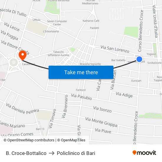 B. Croce-Bottalico to Policlinico di Bari map