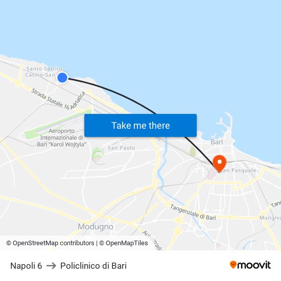 Napoli 6 to Policlinico di Bari map