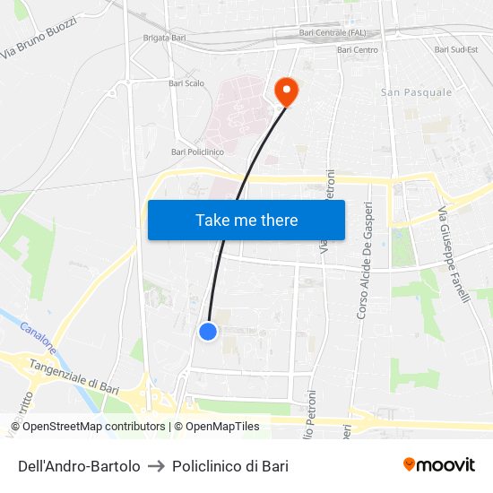 Dell'Andro-Bartolo to Policlinico di Bari map