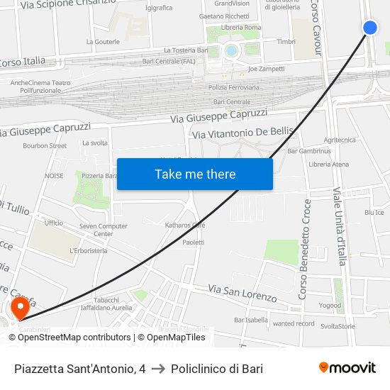 Piazzetta Sant'Antonio, 4 to Policlinico di Bari map