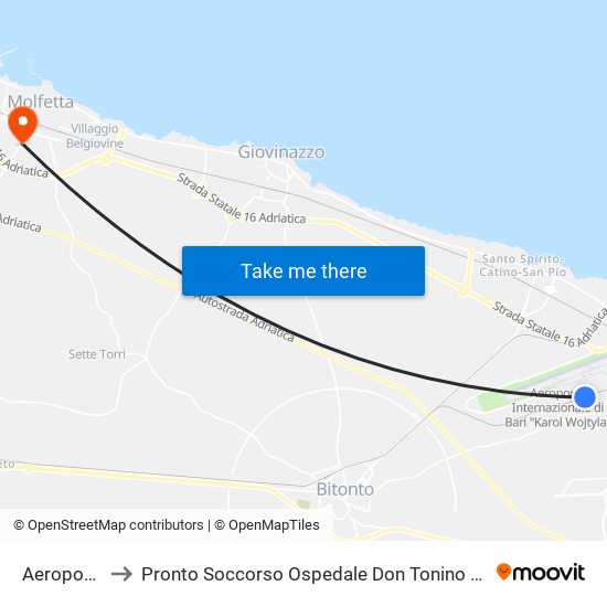 Aeroporto to Pronto Soccorso Ospedale Don Tonino Bello map