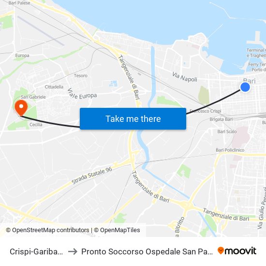Crispi-Garibaldi to Pronto Soccorso Ospedale San Paolo map