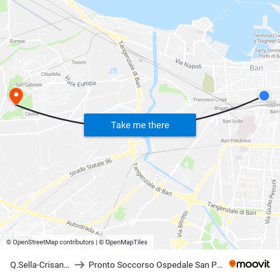 Q.Sella-Crisanzio to Pronto Soccorso Ospedale San Paolo map