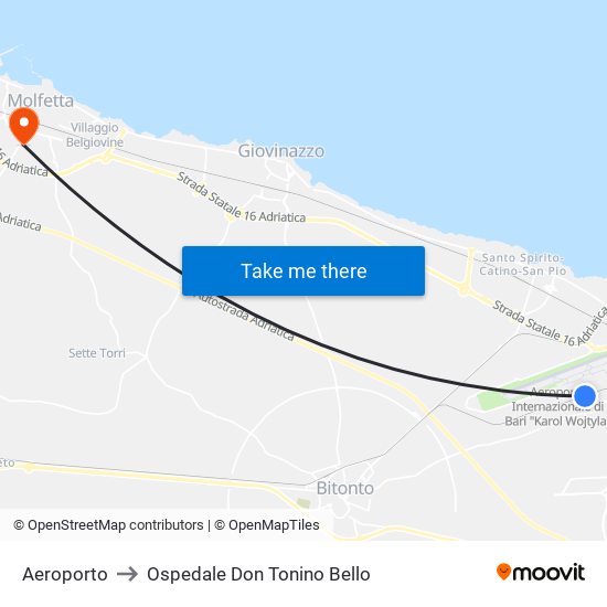 Aeroporto to Ospedale Don Tonino Bello map