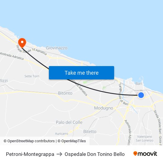 Petroni-Montegrappa to Ospedale Don Tonino Bello map