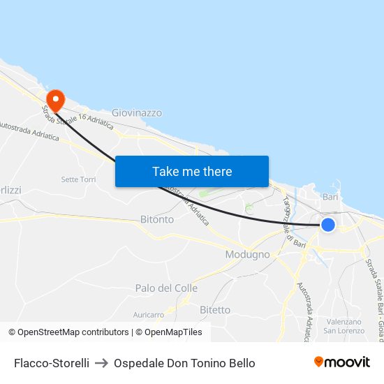 Flacco-Storelli to Ospedale Don Tonino Bello map