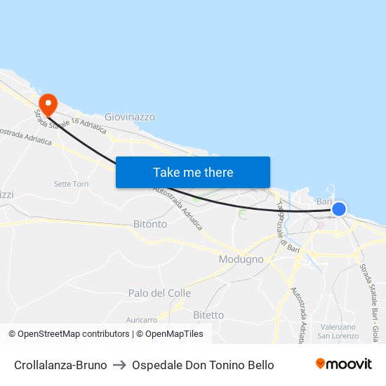 Crollalanza-Bruno to Ospedale Don Tonino Bello map
