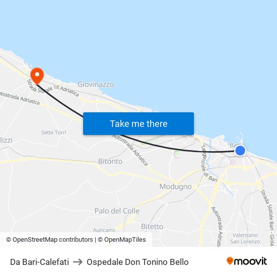 Da Bari-Calefati to Ospedale Don Tonino Bello map