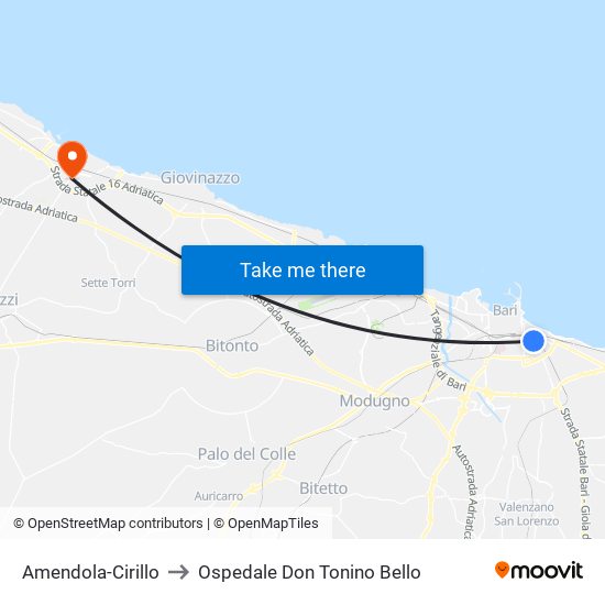 Amendola-Cirillo to Ospedale Don Tonino Bello map